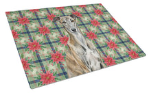 Load image into Gallery viewer, Brindle Greyhound Christmas PoinsettIas Glass Cutting Board