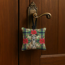 Load image into Gallery viewer, Brindle Greyhound Christmas PoinsettIas Hanging Square Fabric Ornament 3.5 x 3.5