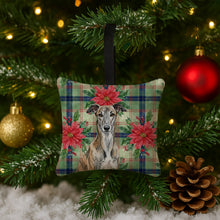 Load image into Gallery viewer, Brindle Greyhound Christmas PoinsettIas Hanging Square Fabric Ornament 3.5 x 3.5