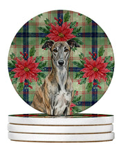 Load image into Gallery viewer, Brindle Greyhound Christmas PoinsettIas Large Sandstone Coasters Pack of 4