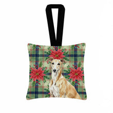 Load image into Gallery viewer, Fawn Greyhound Christmas PoinsettIas Hanging Square Fabric Ornament 3.5 x 3.5