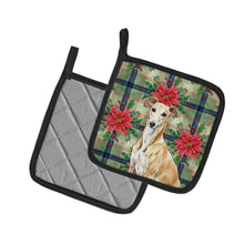 Load image into Gallery viewer, Fawn Greyhound Christmas PoinsettIas Pair of Pot Holders