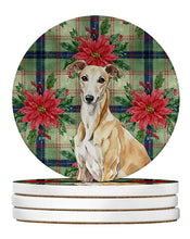Load image into Gallery viewer, Fawn Greyhound Christmas PoinsettIas Large Sandstone Coasters Pack of 4