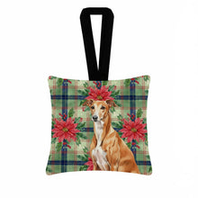 Load image into Gallery viewer, Red Greyhound Christmas PoinsettIas Hanging Square Fabric Ornament 3.5 x 3.5