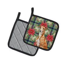 Load image into Gallery viewer, Red Greyhound Christmas PoinsettIas Pair of Pot Holders