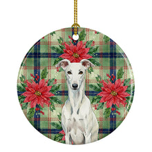 Load image into Gallery viewer, White Greyhound Christmas PoinsettIas Ceramic Ornament
