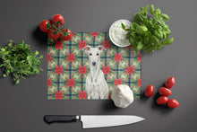 Load image into Gallery viewer, White Greyhound Christmas PoinsettIas Glass Cutting Board