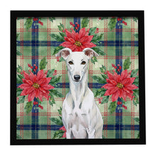 Load image into Gallery viewer, White Greyhound Christmas PoinsettIas Framed Metal Print