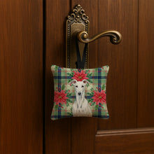 Load image into Gallery viewer, White Greyhound Christmas PoinsettIas Hanging Square Fabric Ornament 3.5 x 3.5