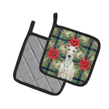 Load image into Gallery viewer, White Greyhound Christmas PoinsettIas Pair of Pot Holders