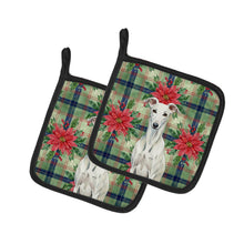 Load image into Gallery viewer, White Greyhound Christmas PoinsettIas Pair of Pot Holders