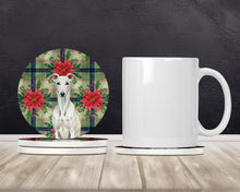 Load image into Gallery viewer, White Greyhound Christmas PoinsettIas Large Sandstone Coasters Pack of 4