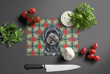 Load image into Gallery viewer, Black Havanese Christmas PoinsettIas Glass Cutting Board
