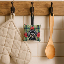 Load image into Gallery viewer, Black Havanese Christmas PoinsettIas Hanging Square Fabric Ornament 3.5 x 3.5