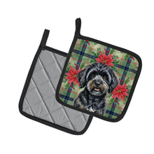 Load image into Gallery viewer, Black Havanese Christmas PoinsettIas Pair of Pot Holders