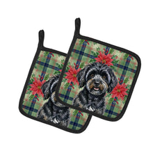 Load image into Gallery viewer, Black Havanese Christmas PoinsettIas Pair of Pot Holders