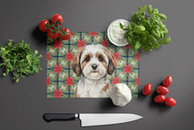 Load image into Gallery viewer, Parti-color Havanese Christmas PoinsettIas Glass Cutting Board