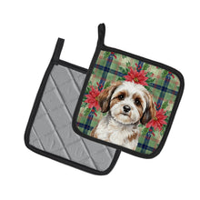 Load image into Gallery viewer, Parti-color Havanese Christmas PoinsettIas Pair of Pot Holders