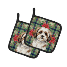 Load image into Gallery viewer, Parti-color Havanese Christmas PoinsettIas Pair of Pot Holders