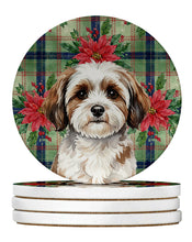 Load image into Gallery viewer, Parti-color Havanese Christmas PoinsettIas Large Sandstone Coasters Pack of 4
