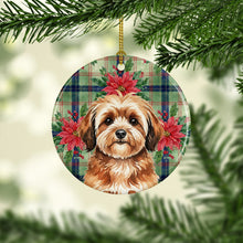 Load image into Gallery viewer, Sable Havanese Christmas PoinsettIas Ceramic Ornament