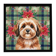 Load image into Gallery viewer, Sable Havanese Christmas PoinsettIas Framed Metal Print