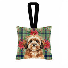 Load image into Gallery viewer, Sable Havanese Christmas PoinsettIas Hanging Square Fabric Ornament 3.5 x 3.5