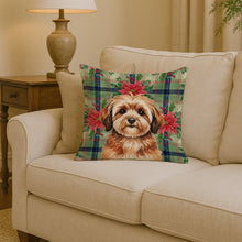 Load image into Gallery viewer, Sable Havanese Christmas PoinsettIas Throw Pillow