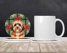 Load image into Gallery viewer, Sable Havanese Christmas PoinsettIas Large Sandstone Coasters Pack of 4