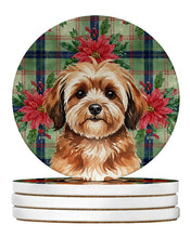 Load image into Gallery viewer, Sable Havanese Christmas PoinsettIas Large Sandstone Coasters Pack of 4