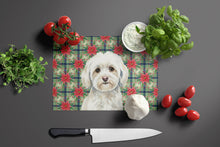 Load image into Gallery viewer, White Havanese Christmas PoinsettIas Glass Cutting Board