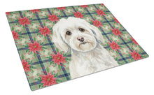 Load image into Gallery viewer, White Havanese Christmas PoinsettIas Glass Cutting Board