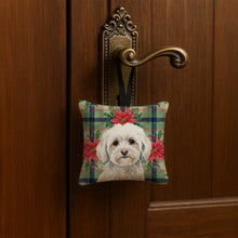 Load image into Gallery viewer, White Havanese Christmas PoinsettIas Hanging Square Fabric Ornament 3.5 x 3.5