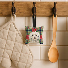Load image into Gallery viewer, White Havanese Christmas PoinsettIas Hanging Square Fabric Ornament 3.5 x 3.5