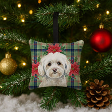 Load image into Gallery viewer, White Havanese Christmas PoinsettIas Hanging Square Fabric Ornament 3.5 x 3.5