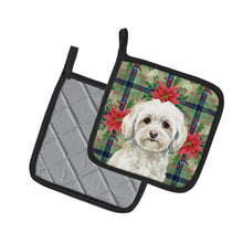 Load image into Gallery viewer, White Havanese Christmas PoinsettIas Pair of Pot Holders