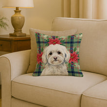 Load image into Gallery viewer, White Havanese Christmas PoinsettIas Throw Pillow