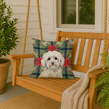 Load image into Gallery viewer, White Havanese Christmas PoinsettIas Throw Pillow