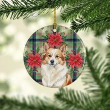 Load image into Gallery viewer, Tan Icelandic Sheepdog Christmas PoinsettIas Ceramic Ornament