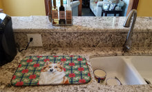 Load image into Gallery viewer, Tan Icelandic Sheepdog Christmas PoinsettIas Dish Drying Mat