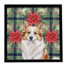 Load image into Gallery viewer, Tan Icelandic Sheepdog Christmas PoinsettIas Framed Metal Print