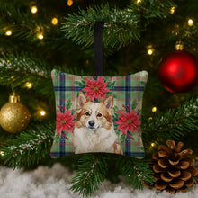 Load image into Gallery viewer, Tan Icelandic Sheepdog Christmas PoinsettIas Hanging Square Fabric Ornament 3.5 x 3.5