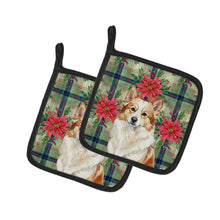 Load image into Gallery viewer, Tan Icelandic Sheepdog Christmas PoinsettIas Pair of Pot Holders