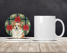 Load image into Gallery viewer, Tan Icelandic Sheepdog Christmas PoinsettIas Large Sandstone Coasters Pack of 4