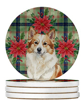 Load image into Gallery viewer, Tan Icelandic Sheepdog Christmas PoinsettIas Large Sandstone Coasters Pack of 4