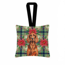 Load image into Gallery viewer, Irish Setter Christmas PoinsettIas Hanging Square Fabric Ornament 3.5 x 3.5