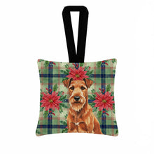 Load image into Gallery viewer, Irish Terrier Christmas PoinsettIas Hanging Square Fabric Ornament 3.5 x 3.5