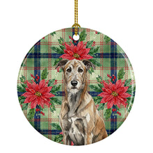 Load image into Gallery viewer, Brindle Irish Wolfhound Christmas PoinsettIas Ceramic Ornament