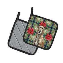 Load image into Gallery viewer, Brindle Irish Wolfhound Christmas PoinsettIas Pair of Pot Holders