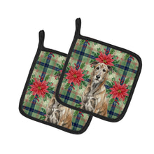 Load image into Gallery viewer, Brindle Irish Wolfhound Christmas PoinsettIas Pair of Pot Holders